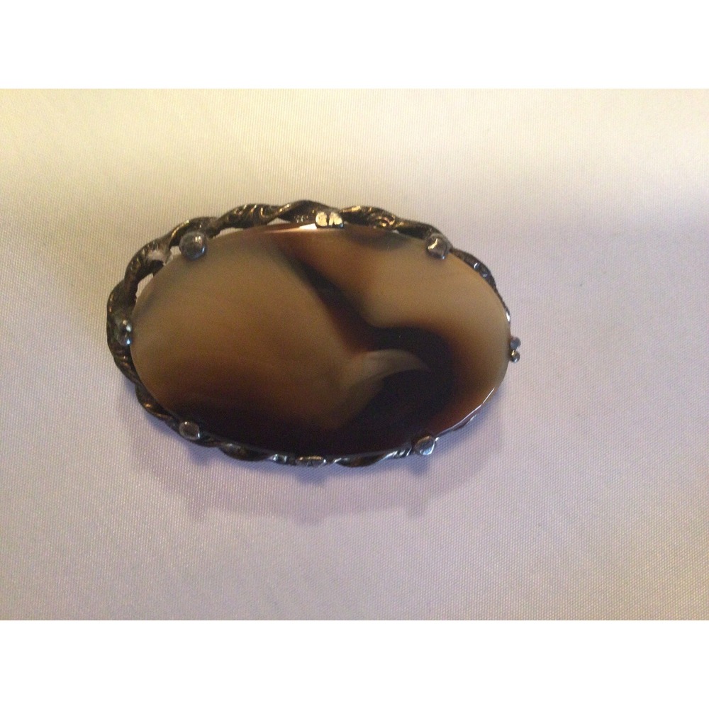 Vintage Gold Tone Agate Pin/ Pendant Signed Kelly Waters
